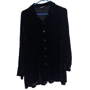 J Jill black silk blend long sleeve tunic top mother of pearl buttons large